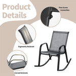 2PCS Patio Rocking Chair Ergonomic Outdoor Rocker with Breathable Fabric Seat, Heavy-Duty Metal Frame for Front Porch Backyard Garden