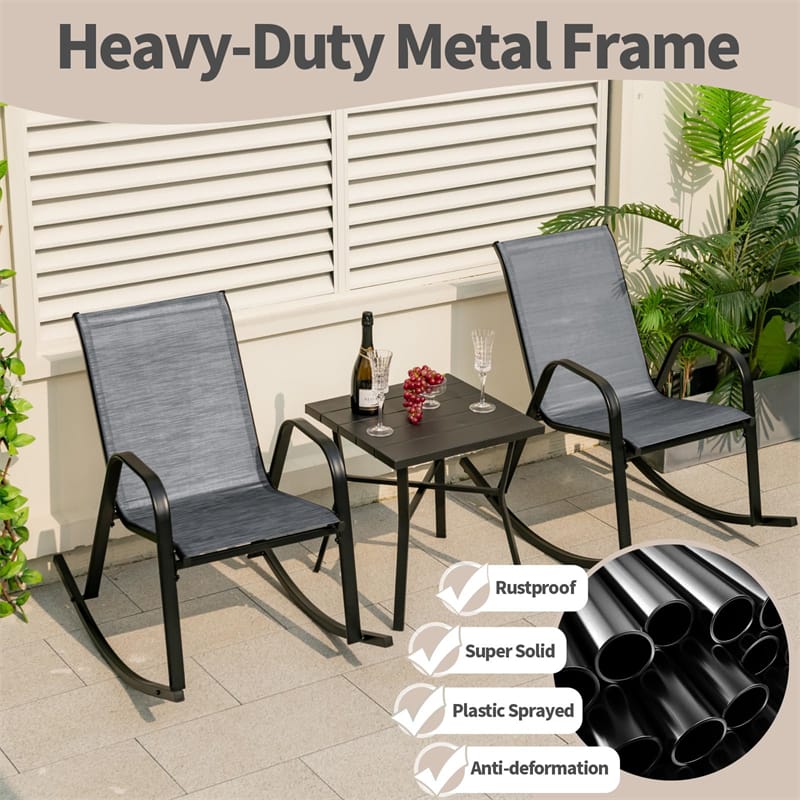 4 Pack Patio Rocking Chair Ergonomic Outdoor Rocker with Breathable Fabric Seat, Heavy-Duty Metal Frame for Front Porch Backyard Garden