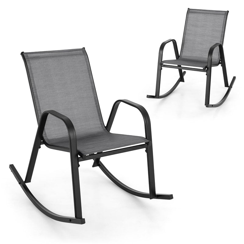 2PCS Patio Rocking Chair Ergonomic Outdoor Rocker with Breathable Fabric Seat, Heavy-Duty Metal Frame for Front Porch Backyard Garden