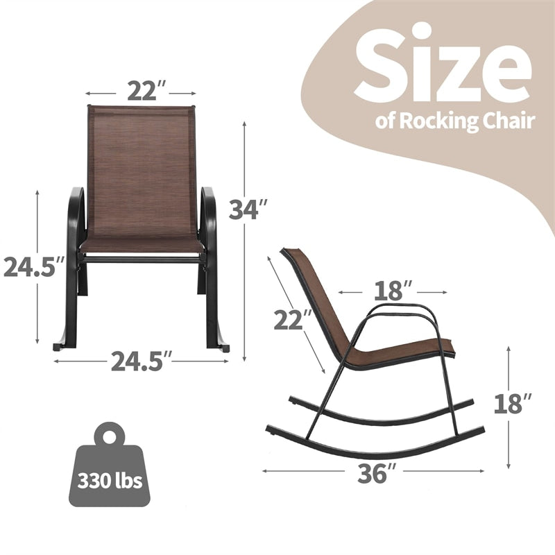 4 Pack Patio Rocking Chair Ergonomic Outdoor Rocker with Breathable Fabric Seat, Heavy-Duty Metal Frame for Front Porch Backyard Garden