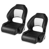 2 Pack Sports Boat Seat Captain Bucket Seat with Flip-up Bolster, Waterproof PVC Leather Upholstery, Curve Armrest, High Back Fishing Boat Chair