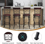 360° Swivel Bar Stools Set of 2, 30" Bar Height Barstools Leather Padded Seat Bistro Dining Kitchen Pub Metal Chairs with High Back