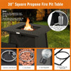 30" Square Propane Fire Pit Table 50,000 BTU Outdoor Gas Fire Pit Table with Waterproof PVC Cover, Lava Rocks, CSA Certification, Steel Frame