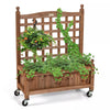 Solid Wood Planter Box with Trellis, 32"H Freestanding Raised Garden Bed Trellis Planter Box for Climbing Vegetable Plants