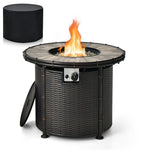 32" Round Fire Pit Table 30,000 BTU Outdoor Propane Gas Fire Pit with Fire Glasses & PVC Cover Ceramic Tile Tabletop Rattan-Like Fire Table