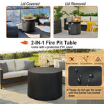 32" Round Fire Pit Table 30,000 BTU Outdoor Propane Gas Fire Pit with Fire Glasses & PVC Cover Ceramic Tile Tabletop Rattan-Like Fire Table