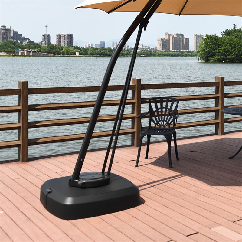 Patio Offset Cantilever Umbrella Base with Wheels, 330 lbs Water Sand Fillable Weight Outdoor Umbrella Base with Easy-Fill Spouts