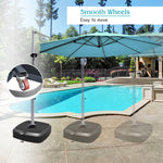 Patio Offset Cantilever Umbrella Base with Wheels, 330 lbs Water Sand Fillable Weight Outdoor Umbrella Base with Easy-Fill Spouts