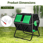 34.5 Gallon Dual Chamber Compost Tumbler High-Volume Outdoor Garden Rotating Compost Bin with Sliding Doors