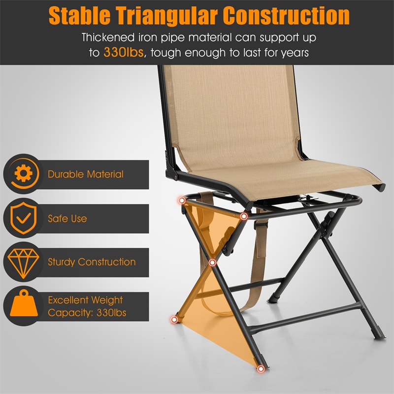 360° Swivel Hunting Blind Chair All-weather Outdoor Folding Chair with Mesh Backrest