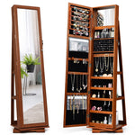 360° Swivel Jewelry Armoire Standing Lockable Jewelry Cabinet Organizer with Higher Full Length Mirror & Rear Storage Shelves