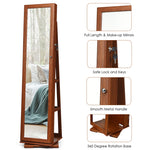 360° Swivel Jewelry Armoire Standing Lockable Jewelry Cabinet Organizer with Higher Full Length Mirror & Rear Storage Shelves