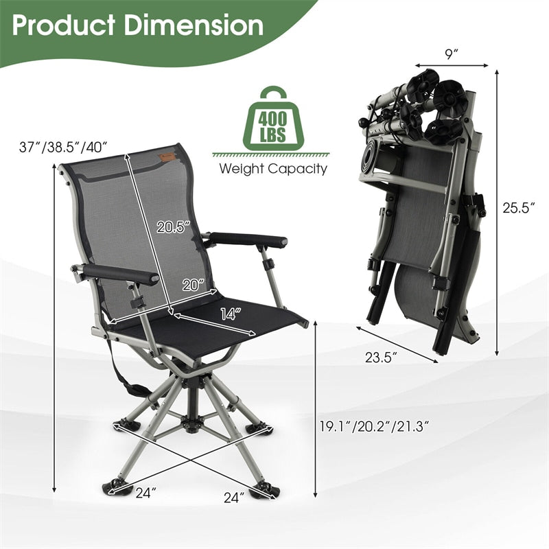 360° Silent Swivel Hunting Blind Chair Portable Folding Chairs with Adjustable Aluminum Legs & Armrests