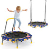 36" Foldable Mini Trampoline 2 in 1 Kids Trampoline Saucer Swing Combo with Bluetooth Audio LED Lights & Detachable Handrail