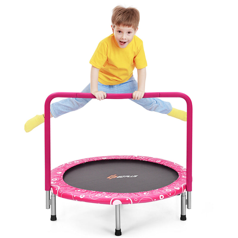 36” Mini Kids Trampoline Foldable Rebounder Trampoline Outdoor Indoor Toddler Fitness Trampoline with Full Covered Handrail & Safety Pad