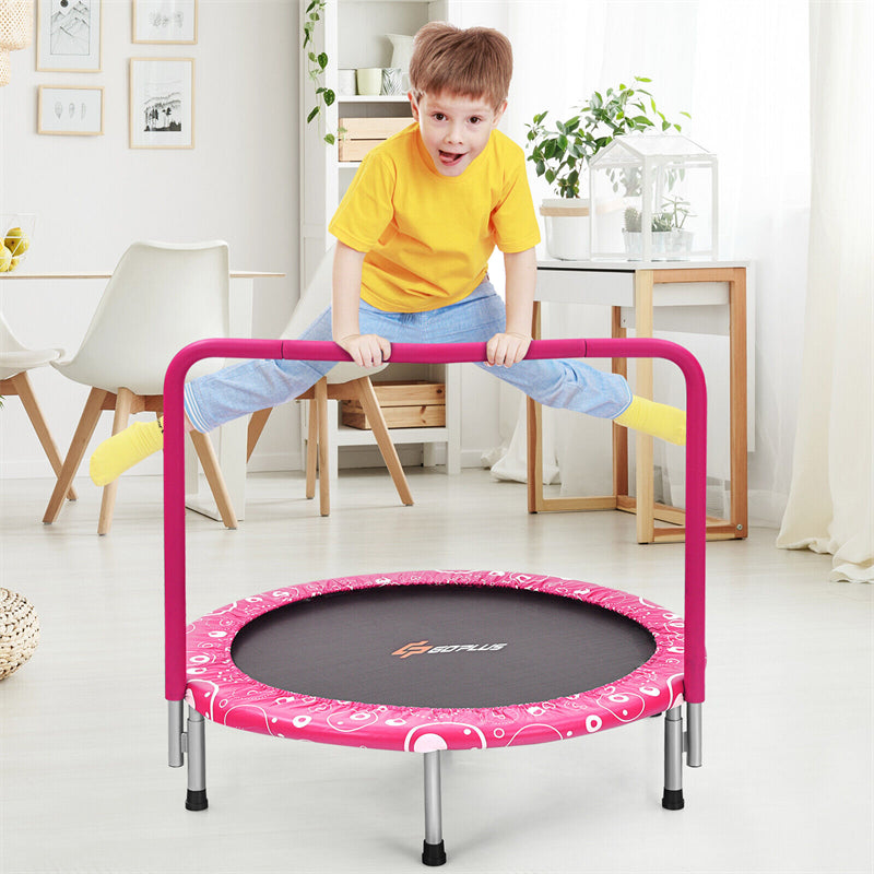 36” Mini Kids Trampoline Foldable Rebounder Trampoline Outdoor Indoor Toddler Fitness Trampoline with Full Covered Handrail & Safety Pad