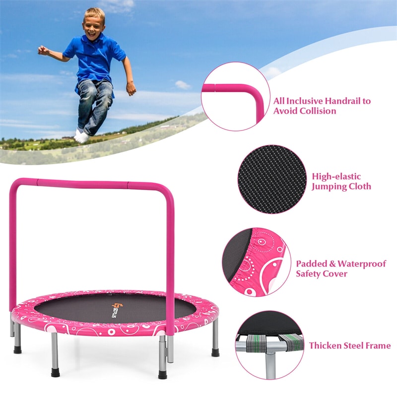 36” Mini Kids Trampoline Foldable Rebounder Trampoline Outdoor Indoor Toddler Fitness Trampoline with Full Covered Handrail & Safety Pad