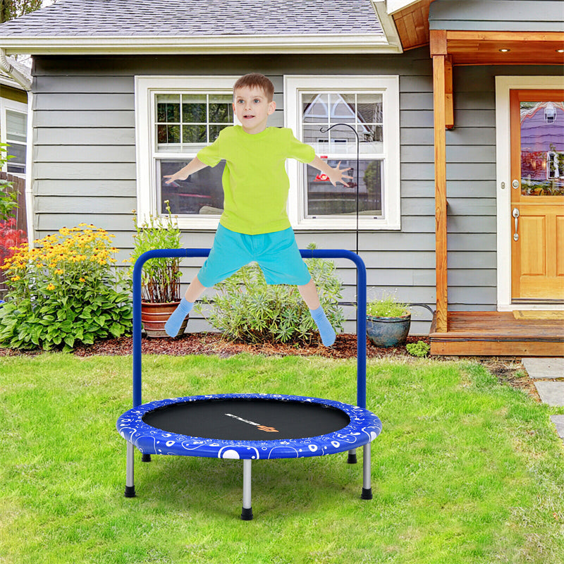 36” Mini Kids Trampoline Foldable Rebounder Trampoline Outdoor Indoor Toddler Fitness Trampoline with Full Covered Handrail & Safety Pad