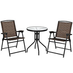 Bestoutdor 3PCS Patio Bistro Set Outdoor Folding Chairs with Round Tempered Glass Table, All Weather Garden Furniture for Poolside Yard