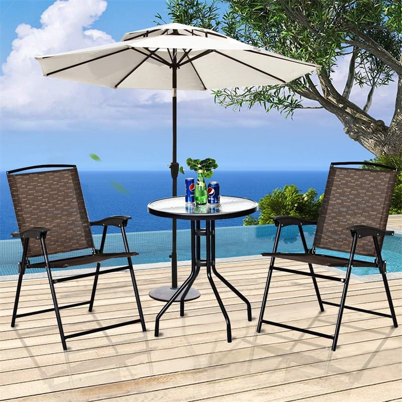 Bestoutdor 3PCS Patio Bistro Set Outdoor Folding Chairs with Round Tempered Glass Table, All Weather Garden Furniture for Poolside Yard