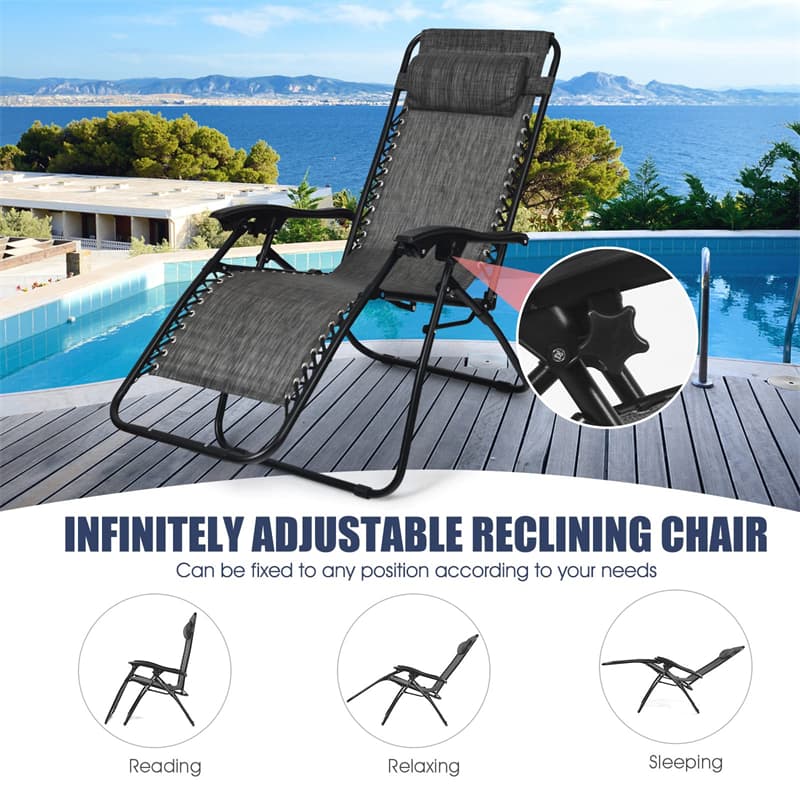 3 Piece Zero Gravity Chairs with Side Table Set, Outdoor Folding Reclining Lounge Chairs Table with Adjustable Backrest, Headrest, Cup Holders