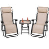 3 Piece Zero Gravity Chairs with Side Table Set, Outdoor Folding Reclining Lounge Chairs Table with Adjustable Backrest, Headrest, Cup Holders