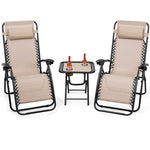 3 Piece Zero Gravity Chairs with Side Table Set, Outdoor Folding Reclining Lounge Chairs Table with Adjustable Backrest, Headrest, Cup Holders