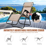 3 Piece Zero Gravity Chairs with Side Table Set, Outdoor Folding Reclining Lounge Chairs Table with Adjustable Backrest, Headrest, Cup Holders