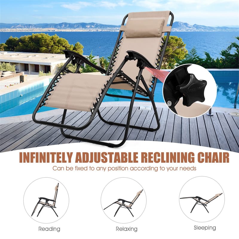 3 Piece Zero Gravity Chairs with Side Table Set, Outdoor Folding Reclining Lounge Chairs Table with Adjustable Backrest, Headrest, Cup Holders