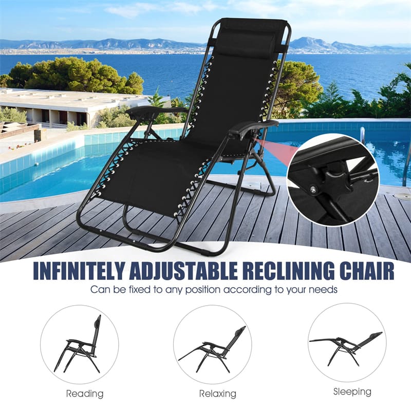 3 Piece Zero Gravity Chairs with Side Table Set, Outdoor Folding Reclining Lounge Chairs Table with Adjustable Backrest, Headrest, Cup Holders