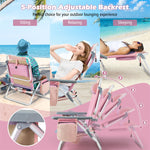 3 Pcs Outdoor Folding Backpack Beach Chairs 5-Position Sling Chair Set with Side Table