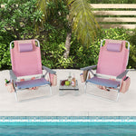 3 Pcs Outdoor Folding Backpack Beach Chairs 5-Position Sling Chair Set with Side Table