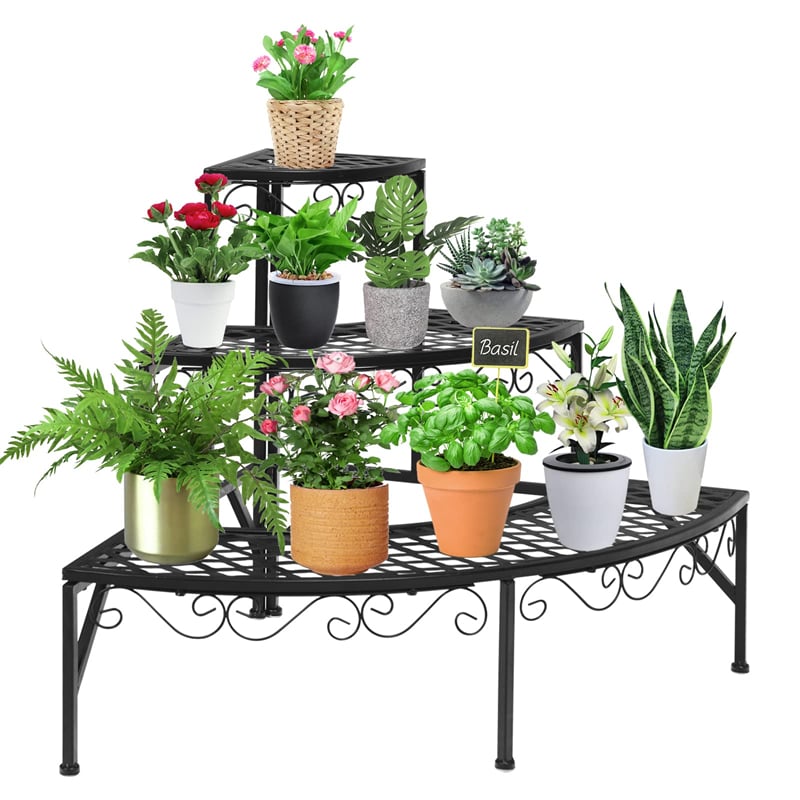 3 Tier Metal Corner Plant Stand Quarter Round Plant Display Holder Ladder Flower Potted Shelf Plant Display Rack for Indoor Outdoor Use