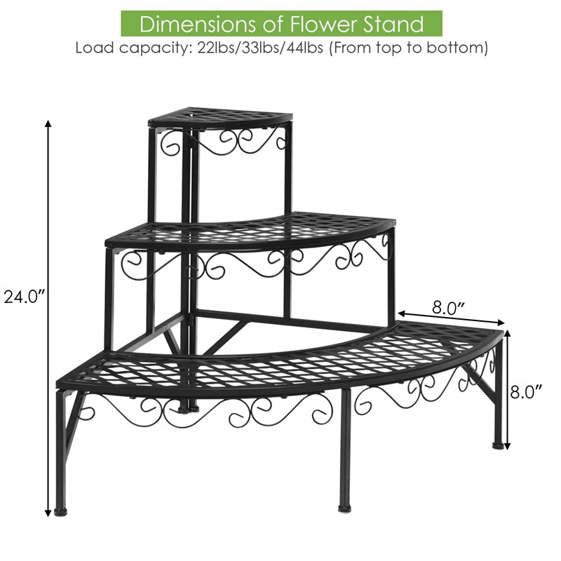 3 Tier Metal Corner Plant Stand Quarter Round Plant Display Holder Ladder Flower Potted Shelf Plant Display Rack for Indoor Outdoor Use