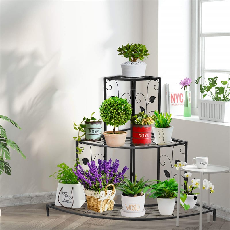 3 Tier Metal Corner Plant Stand Stair-Step Style Flower Pot Display Stand Ladder Plant Rack for Indoor Outdoor Use