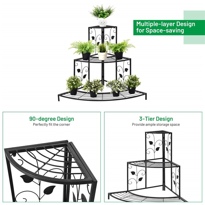 3 Tier Metal Corner Plant Stand Stair-Step Style Flower Pot Display Stand Ladder Plant Rack for Indoor Outdoor Use