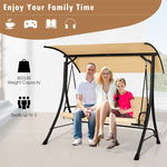 3-Person Porch Swing with Adjustable Canopy, Steel Frame Outdoor Patio Swing with Removable Seat & Back Cushions for Garden Backyard Balcony