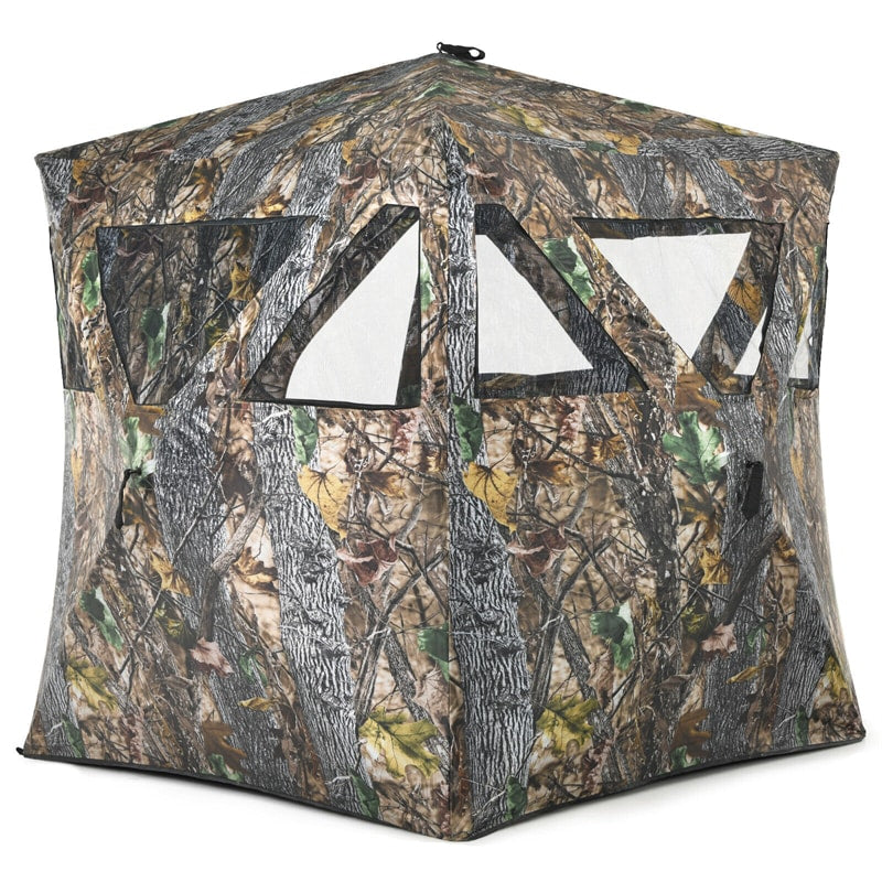 Portable Hunting Blind Pop-up Ground Blind 3-Person Camouflage Hunting Tent with Mesh Window & Carrying Bag