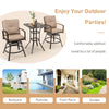 3 Piece Outdoor Bar Height Bistro Set All Weather Metal Patio Bar Set with Swivel Bar Stools & Back Seat Cushions