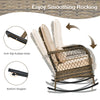 3-Piece Outdoor Wicker Rocking Bistro Set Hand-Woven PE Rattan Rocking Chairs with Tempered Glass Side Table & Cushions Pillows