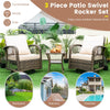 3-Piece Outdoor Wicker Swivel Rocking Chair Set Rattan Swivel Rocker Patio Chairs with Tempered Glass Coffee Table & Cushions