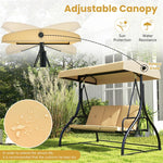 3 Person Outdoor Porch Swing 2-in-1 Large Converting Patio Swing Bed Glider with Adjustable Canopy & Removable Cushions for Yard Balcony