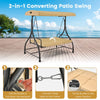 3 Person Outdoor Porch Swing 2-in-1 Large Converting Patio Swing Bed Glider with Adjustable Canopy & Removable Cushions for Yard Balcony