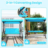 3 Person Outdoor Porch Swing 2-in-1 Large Converting Patio Swing Bed Glider with Adjustable Canopy & Removable Cushions for Yard Balcony