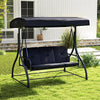 3 Person Outdoor Porch Swing 2-in-1 Large Converting Patio Swing Bed Glider with Adjustable Canopy & Removable Cushions for Yard Balcony