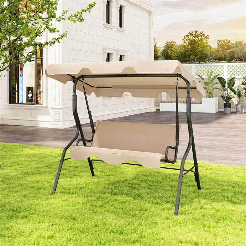 3 Person Porch Swing Outdoor Patio Canopy Swing Chair Swing Glider Hammock with Removable Cushions & Powder-Coated Steel Frame