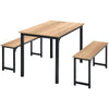 3pcs Modern Kitchen Dining Table Bench Set Space-Saving Dining Table Set with Wooden Tabletop & Metal Frame