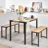 3pcs Modern Kitchen Dining Table Bench Set Space-Saving Dining Table Set with Wooden Tabletop & Metal Frame