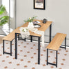 3pcs Modern Kitchen Dining Table Bench Set Space-Saving Dining Table Set with Wooden Tabletop & Metal Frame