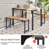 3pcs Modern Kitchen Dining Table Bench Set Space-Saving Dining Table Set with Wooden Tabletop & Metal Frame